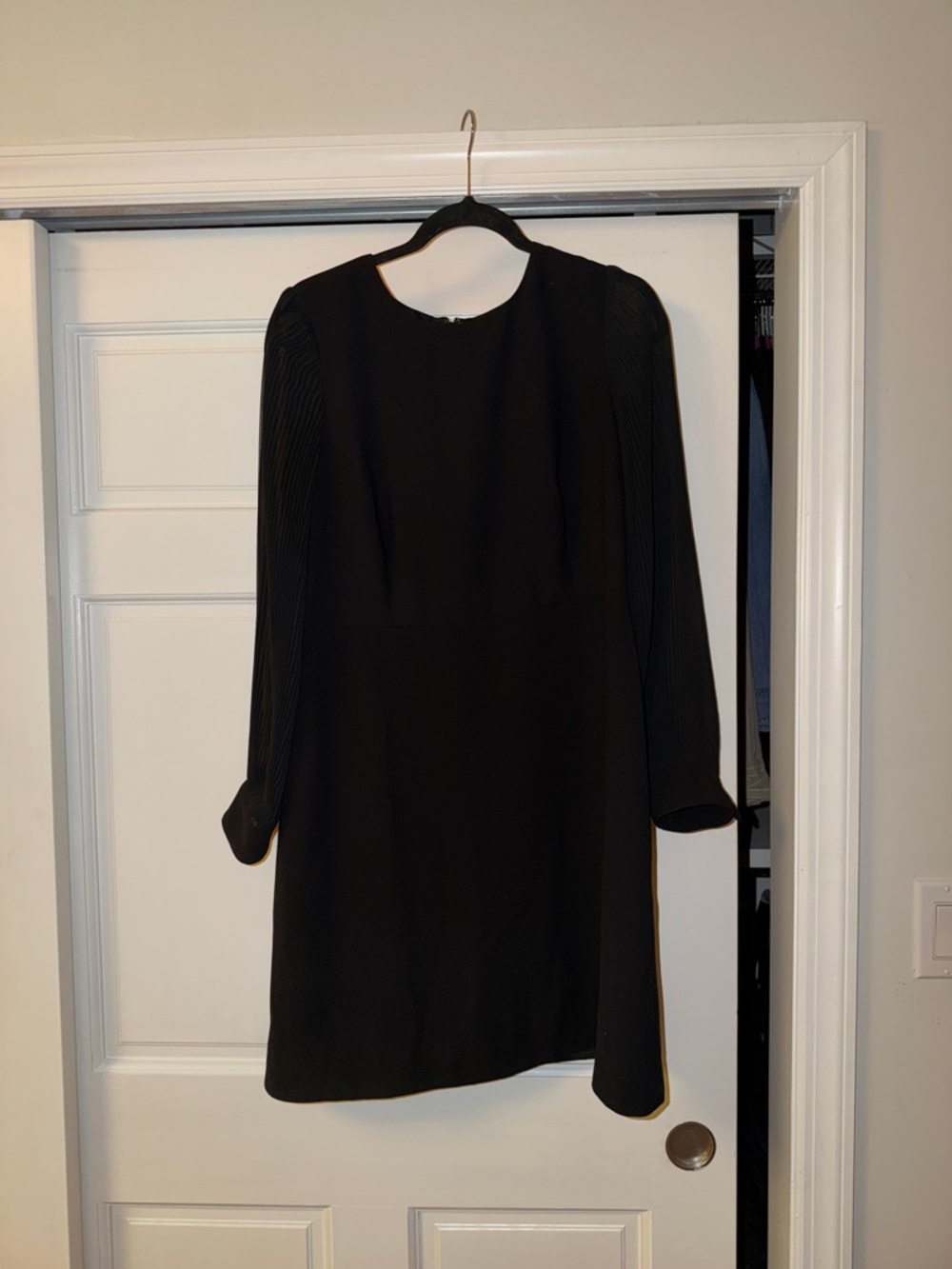 J. Crew Black Long-Sleeve Pleated-Sleeve Shift Dress